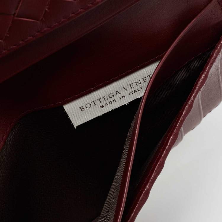 Pre Owned Bottega Veneta Burgundy Intrecciato Leather Flap Continental Wallet