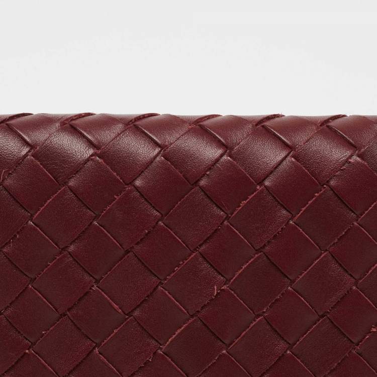 Pre Owned Bottega Veneta Burgundy Intrecciato Leather Flap Continental Wallet