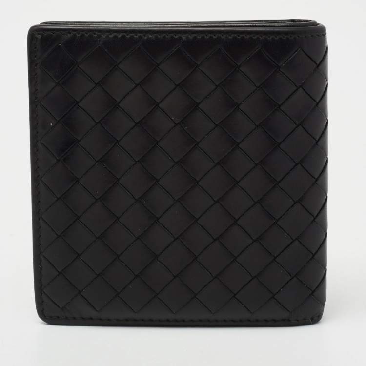 Bottega Veneta Black Intreciatto Leather Bifold Compact Wallet Bottega ...