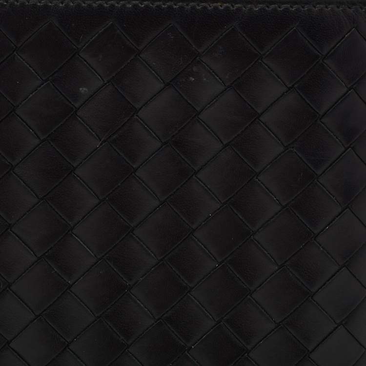 Pre Owned Bottega Veneta Black Intreciatto Leather Bifold Compact Wallet
