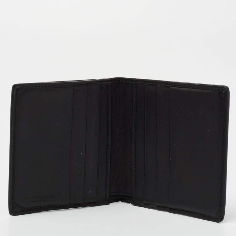 Pre Owned Bottega Veneta Black Intreciatto Leather Bifold Compact Wallet