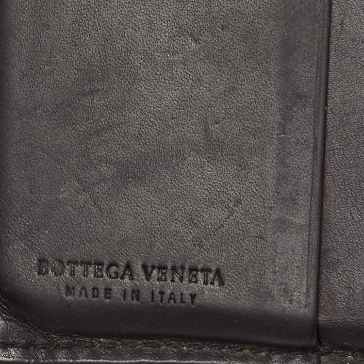 Pre Owned Bottega Veneta Black Intreciatto Leather Bifold Compact Wallet