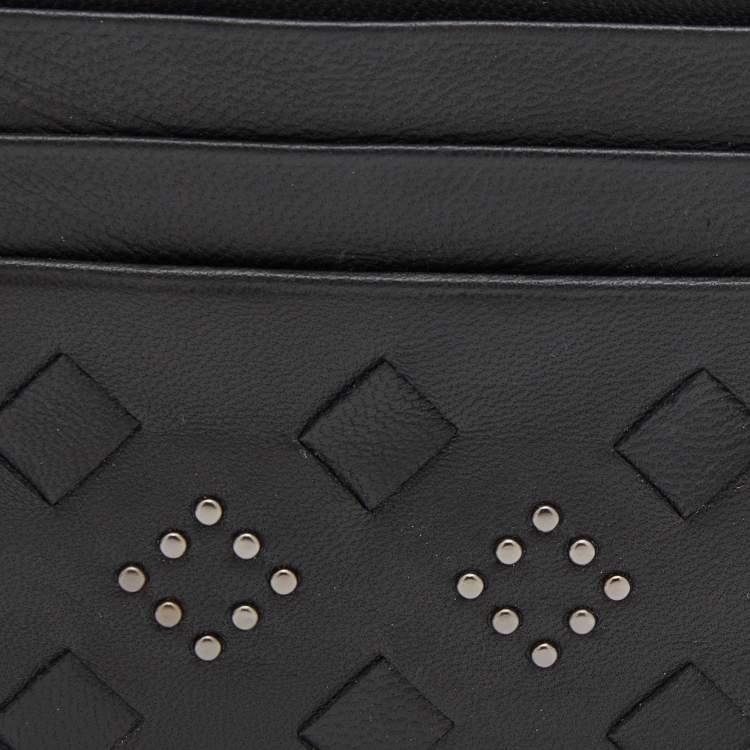 Pre Owned Bottega Veneta Black Intrecciato Leather Studded Card Holder