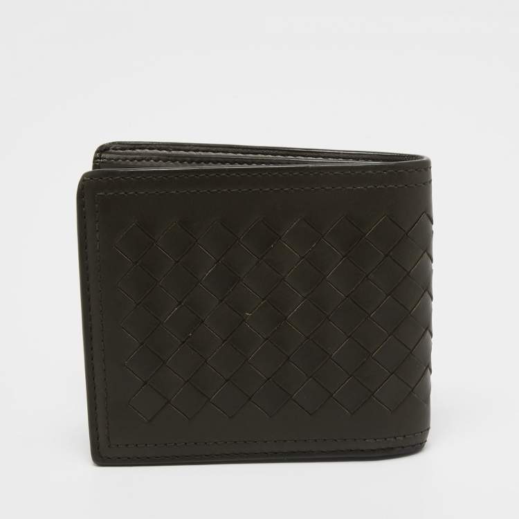 Pre Owned Bottega Veneta Olive Green Intrecciato Leather Bifold Wallet