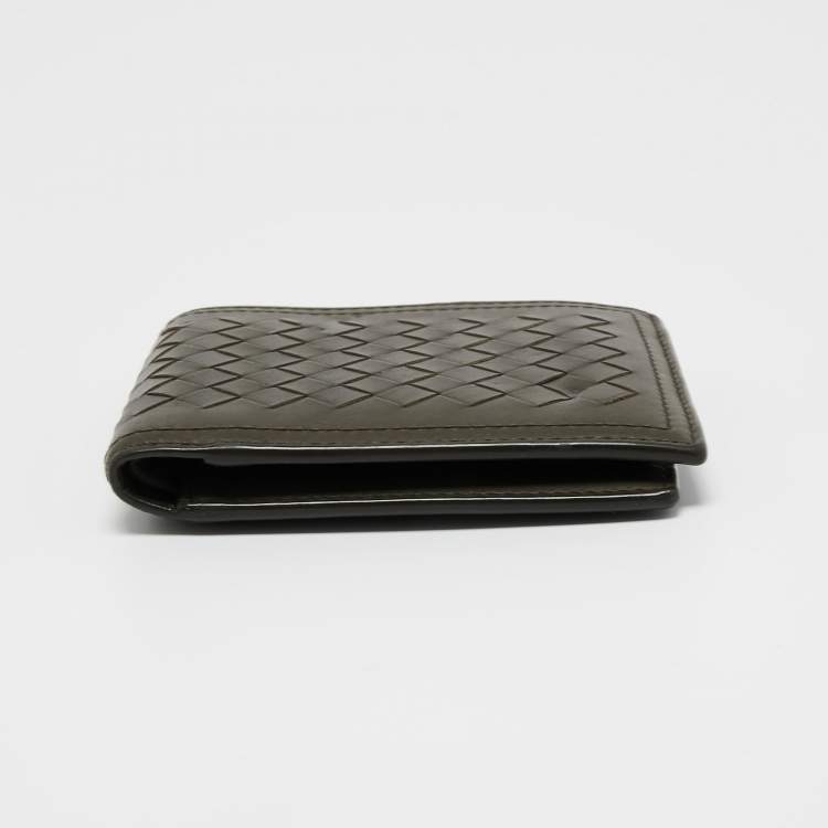 Pre Owned Bottega Veneta Olive Green Intrecciato Leather Bifold Wallet