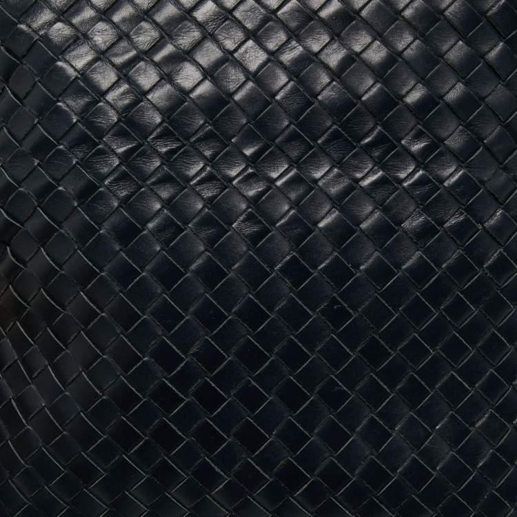 Pre Owned Bottega Veneta Navy Blue Intrecciato Leather Messenger Bag