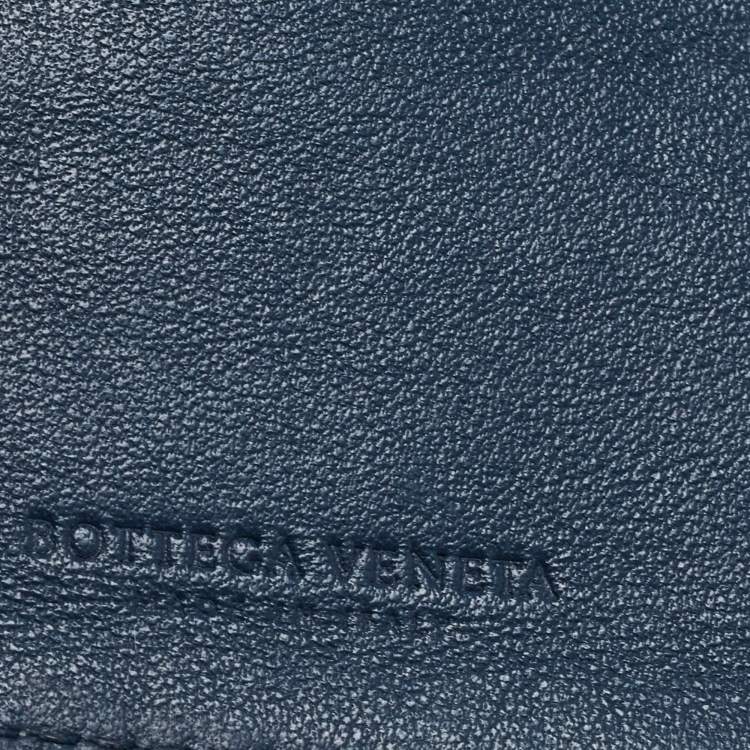 Pre Owned Bottega Veneta Navy Blue Intrecciato Leather Money Clip Bifold Wallet