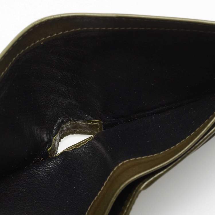 Pre Owned Bottega Veneta Olive Green Intrecciato Leather Bifold Wallet