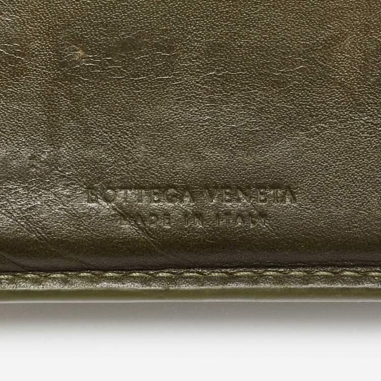 Pre Owned Bottega Veneta Olive Green Intrecciato Leather Bifold Wallet
