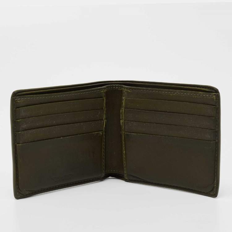 Pre Owned Bottega Veneta Olive Green Intrecciato Leather Bifold Wallet