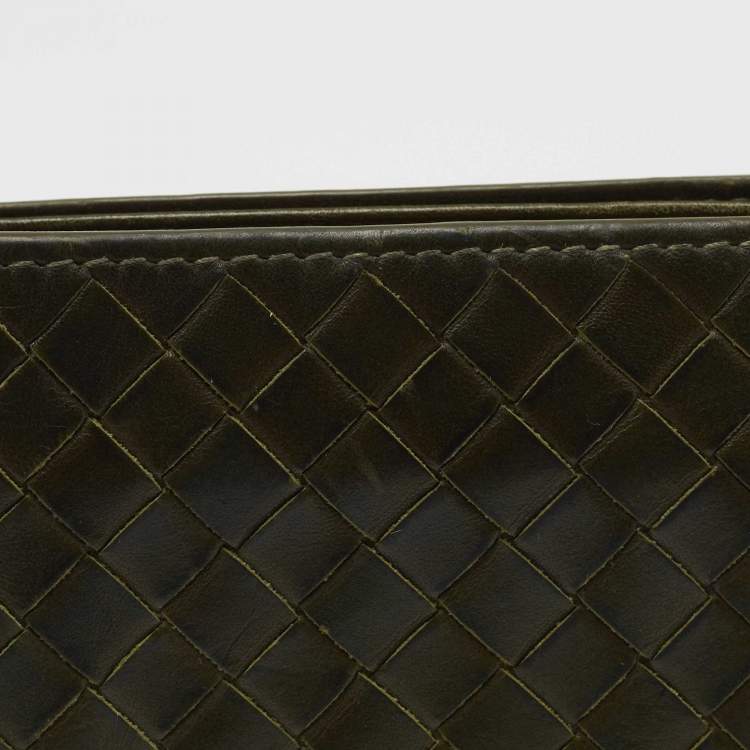 Pre Owned Bottega Veneta Olive Green Intrecciato Leather Bifold Wallet