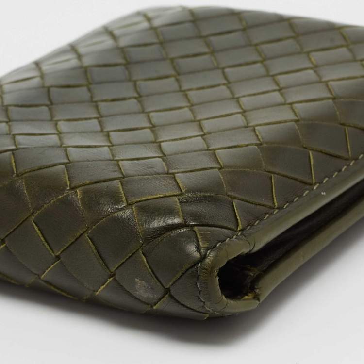 Pre Owned Bottega Veneta Olive Green Intrecciato Leather Bifold Wallet