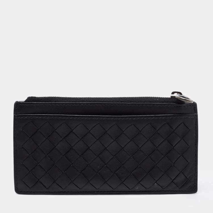 مملوكة مسبقًا Bottega Veneta Black/Off White Intrecciato Leather Zip Card Case