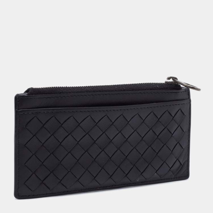 مملوكة مسبقًا Bottega Veneta Black/Off White Intrecciato Leather Zip Card Case