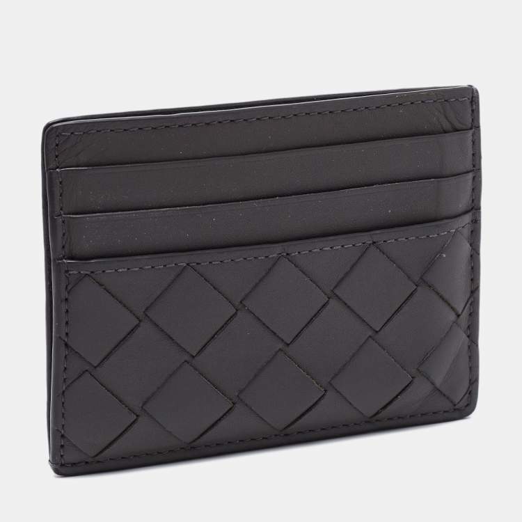 Pre Owned Bottega Veneta Grey Intrecciato Leather Card Holder