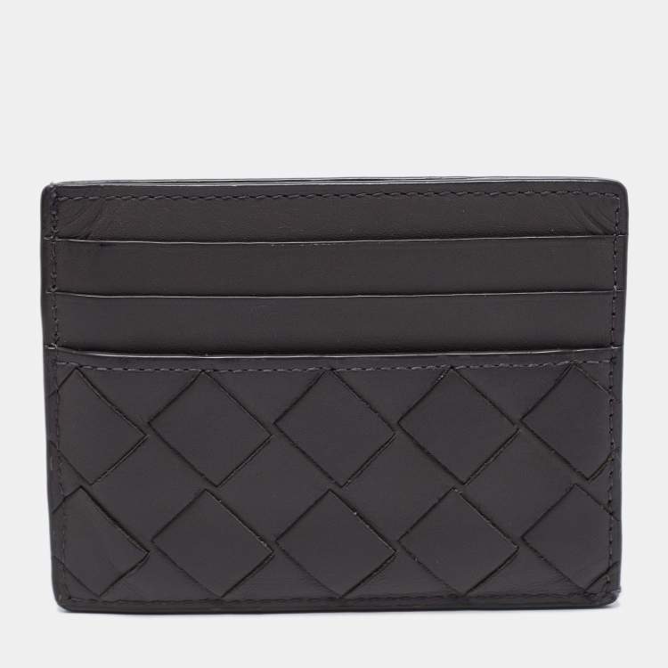 Pre Owned Bottega Veneta Grey Intrecciato Leather Card Holder