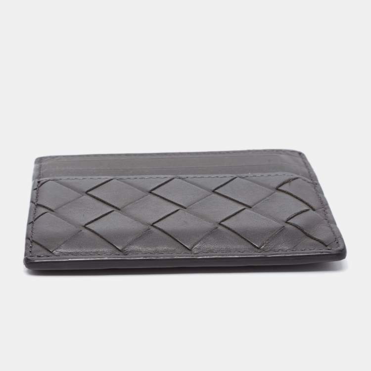 Pre Owned Bottega Veneta Grey Intrecciato Leather Card Holder