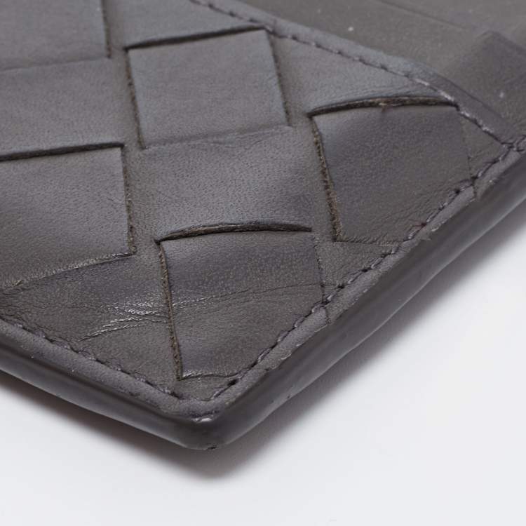 Pre Owned Bottega Veneta Grey Intrecciato Leather Card Holder