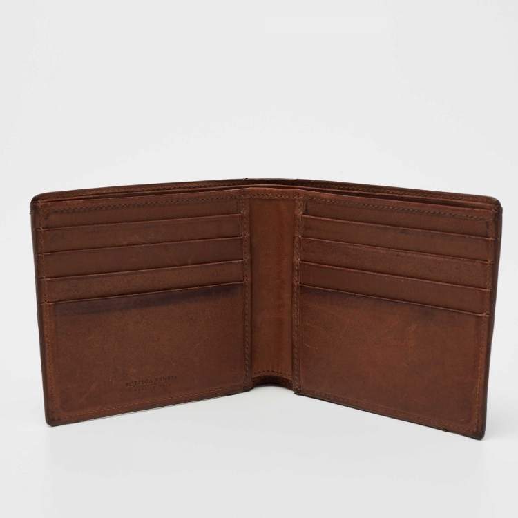 Pre Owned Bottega Veneta Tan Intrecciato Leather Bifold Wallet