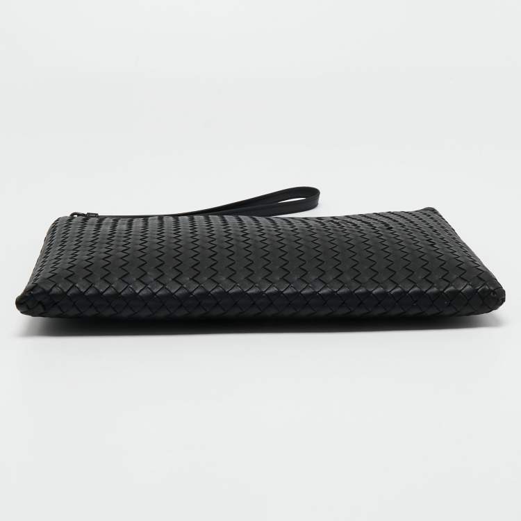 Pre Owned Bottega Veneta Black Intrecciato Leather Wristlet Clutch