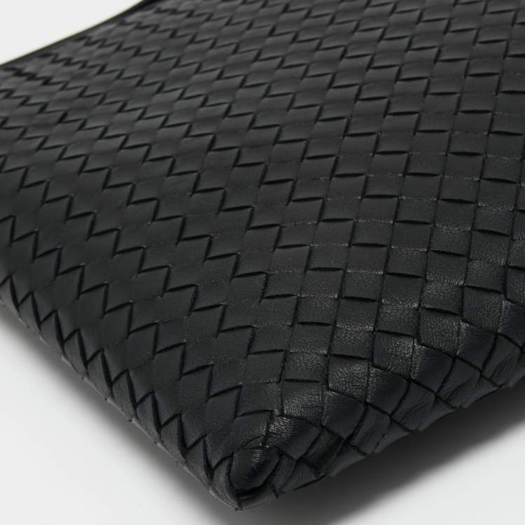 Pre Owned Bottega Veneta Black Intrecciato Leather Wristlet Clutch