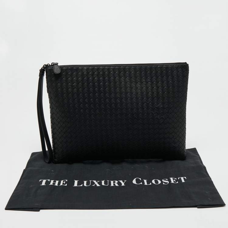 Pre Owned Bottega Veneta Black Intrecciato Leather Wristlet Clutch
