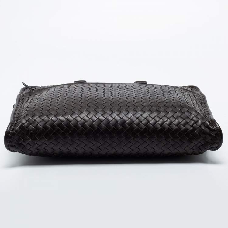 Pre Owned Bottega Veneta Dark Brown Intrecciato Leather Brief Laptop Bag