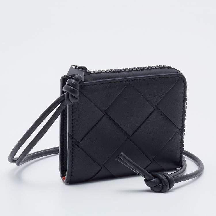 Pre Owned Bottega Veneta Black Leather Zip Coin Purse