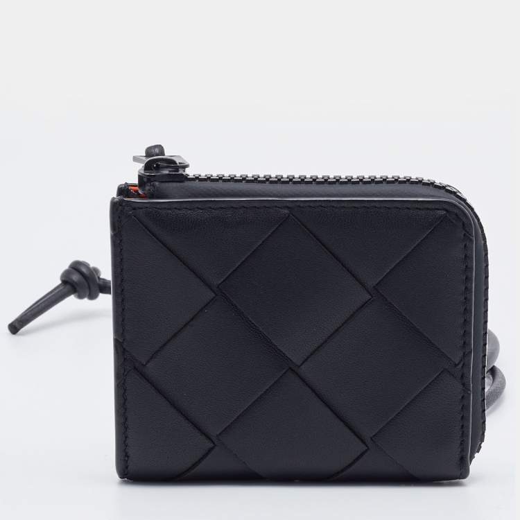 Pre Owned Bottega Veneta Black Leather Zip Coin Purse