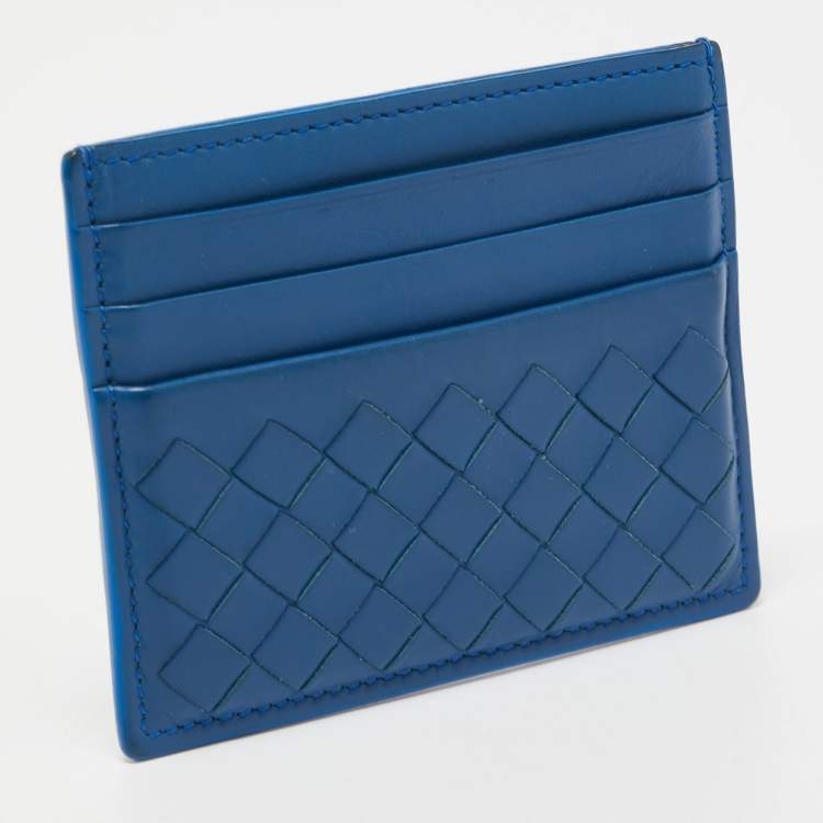مملوكة مسبقًا Bottega Veneta Blue Intrecciato Leather Card Holder