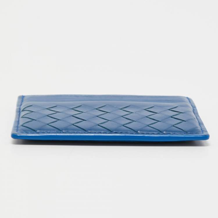 مملوكة مسبقًا Bottega Veneta Blue Intrecciato Leather Card Holder