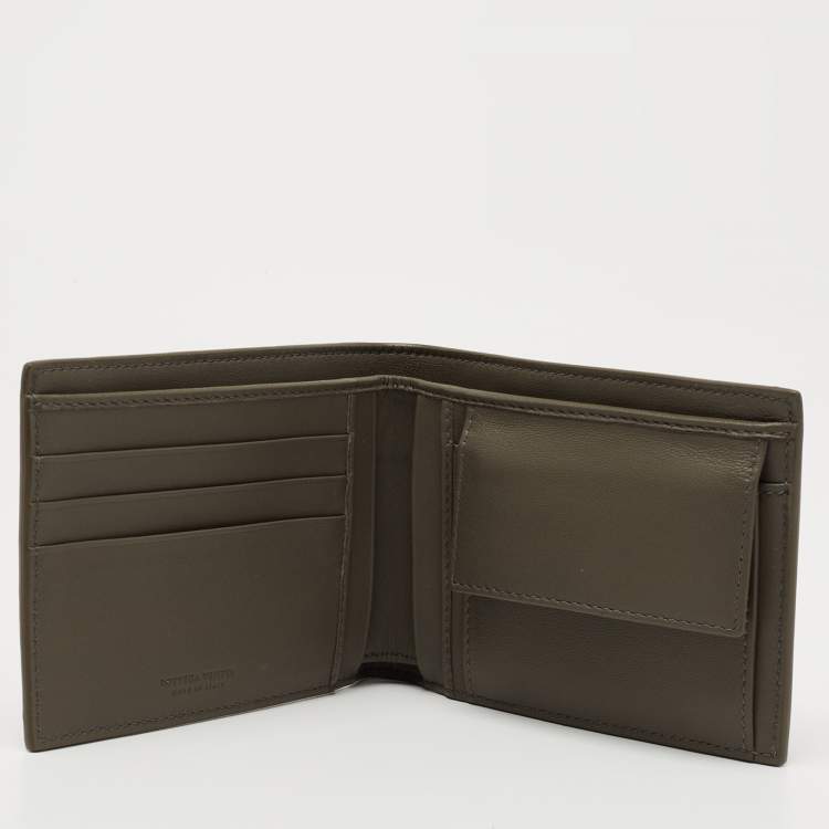 Pre Owned Bottega Veneta Olive Green Intrecciato Leather Bifold Wallet