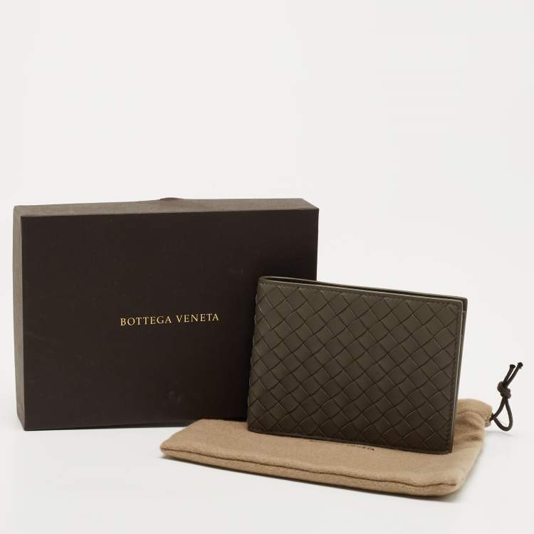 Pre Owned Bottega Veneta Olive Green Intrecciato Leather Bifold Wallet