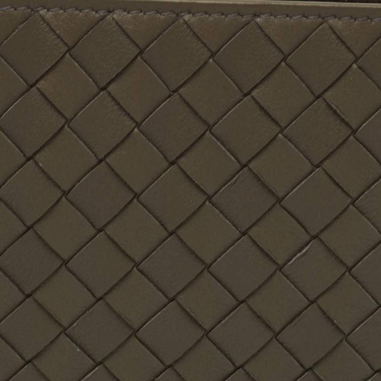 Pre Owned Bottega Veneta Olive Green Intrecciato Leather Bifold Wallet