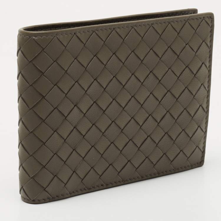 Pre Owned Bottega Veneta Olive Green Intrecciato Leather Bifold Wallet