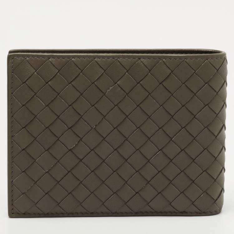 Pre Owned Bottega Veneta Olive Green Intrecciato Leather Bifold Wallet