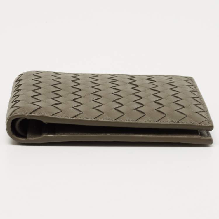 Pre Owned Bottega Veneta Olive Green Intrecciato Leather Bifold Wallet