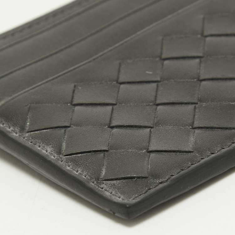 Pre Owned Bottega Veneta Grey Intrecciato Leather Card Holder