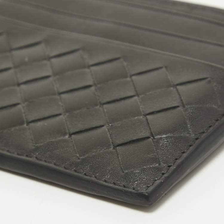 Pre Owned Bottega Veneta Grey Intrecciato Leather Card Holder