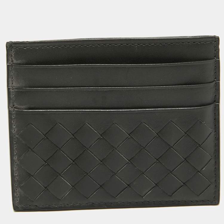 Pre Owned Bottega Veneta Grey Intrecciato Leather Card Holder