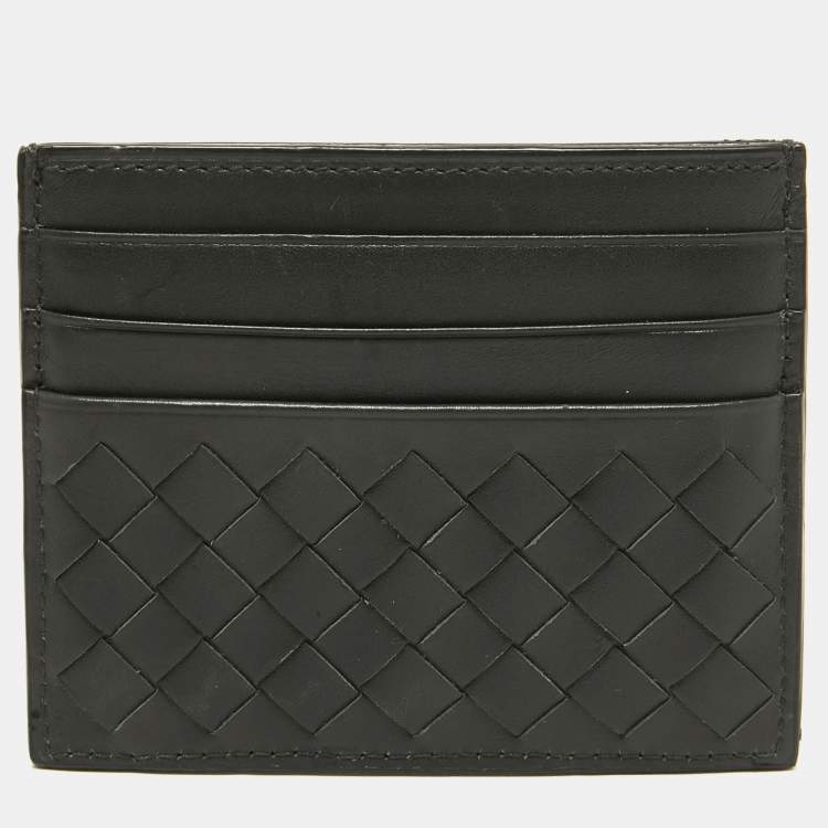 Pre Owned Bottega Veneta Grey Intrecciato Leather Card Holder