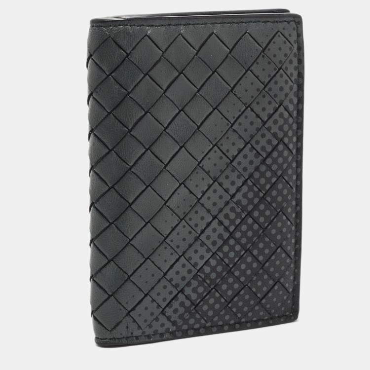 Pre Owned Bottega Veneta Dark Grey Printed Intrecciato Leather Bifold Card Case 