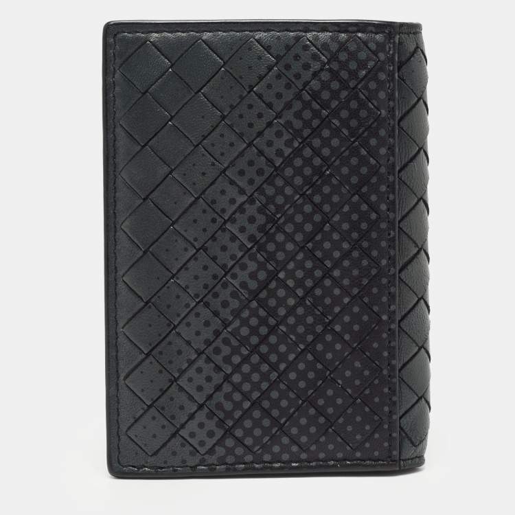 Pre Owned Bottega Veneta Dark Grey Printed Intrecciato Leather Bifold Card Case 