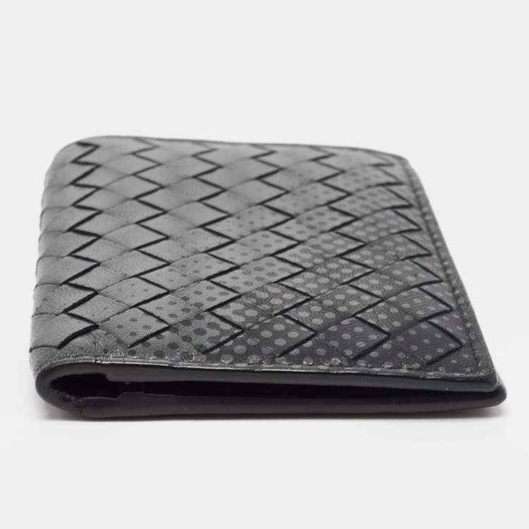 Pre Owned Bottega Veneta Dark Grey Printed Intrecciato Leather Bifold Card Case 