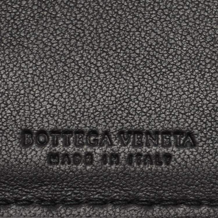 Pre Owned Bottega Veneta Dark Grey Printed Intrecciato Leather Bifold Card Case 