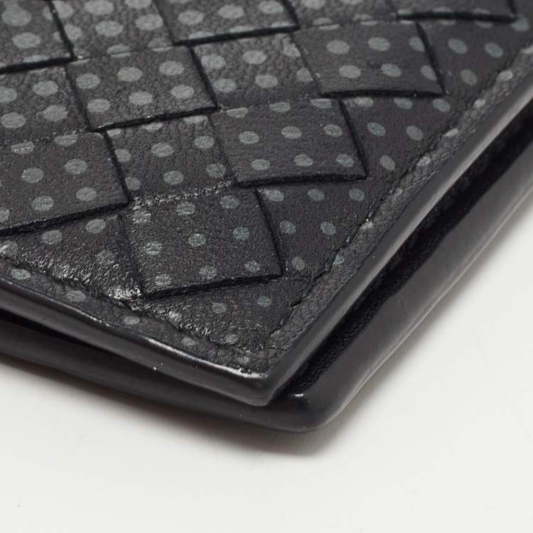 Pre Owned Bottega Veneta Dark Grey Printed Intrecciato Leather Bifold Card Case 
