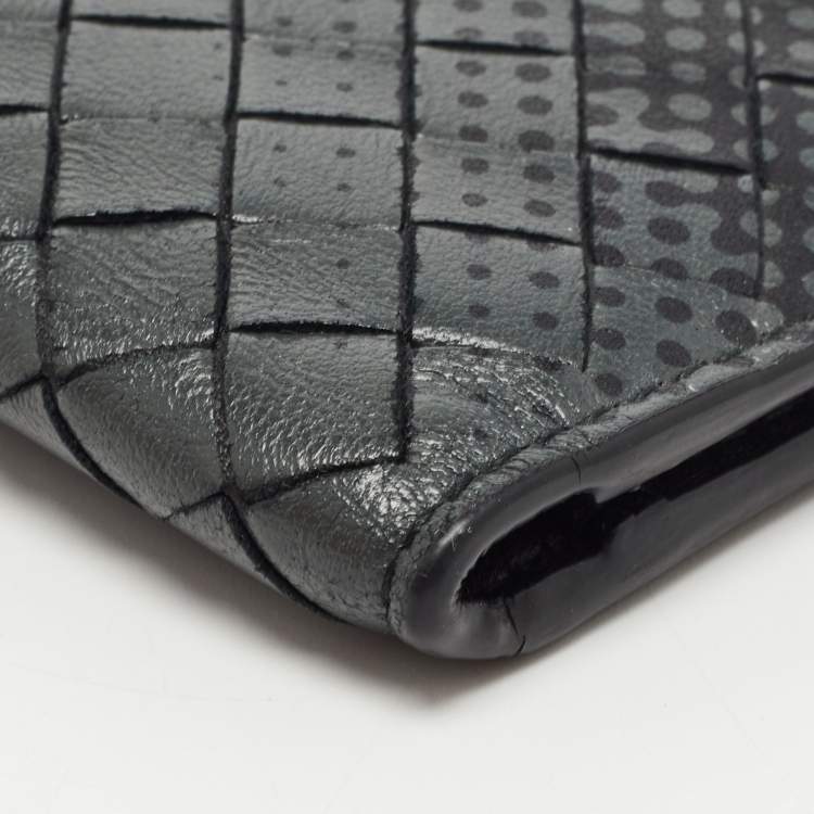Pre Owned Bottega Veneta Dark Grey Printed Intrecciato Leather Bifold Card Case 