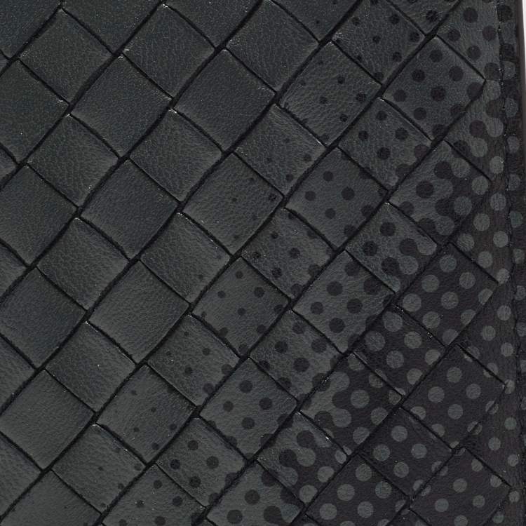 Pre Owned Bottega Veneta Dark Grey Printed Intrecciato Leather Bifold Card Case 