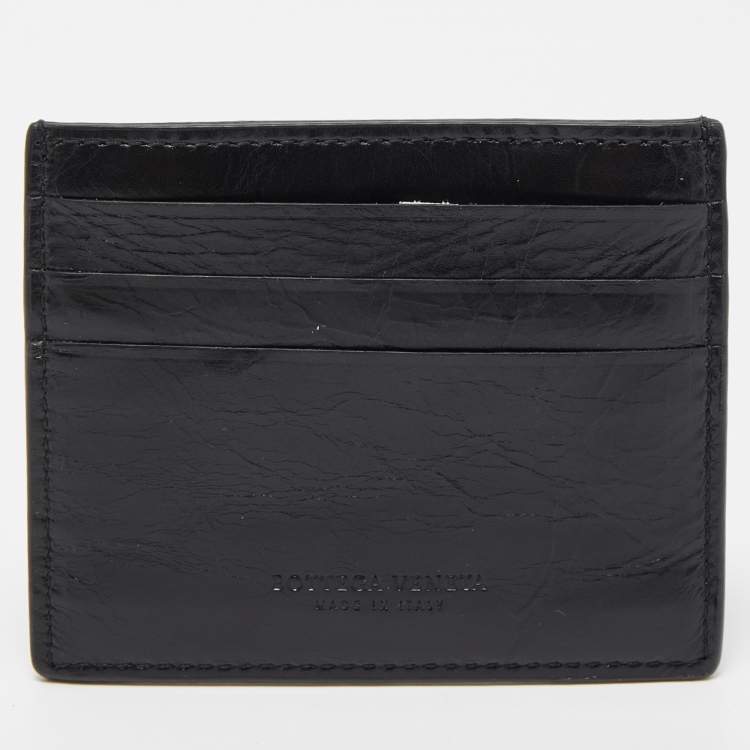 Pre Owned Bottega Veneta Black Padded Intrecciato Leather Card Holder