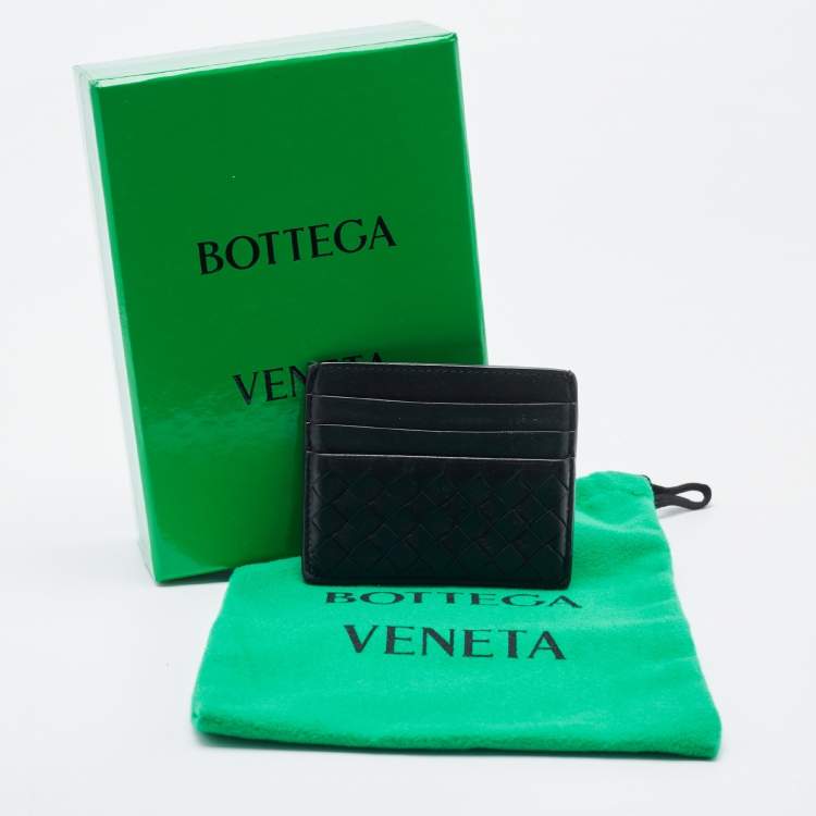 Pre Owned Bottega Veneta Black Intrecciato Leather Card Holder
